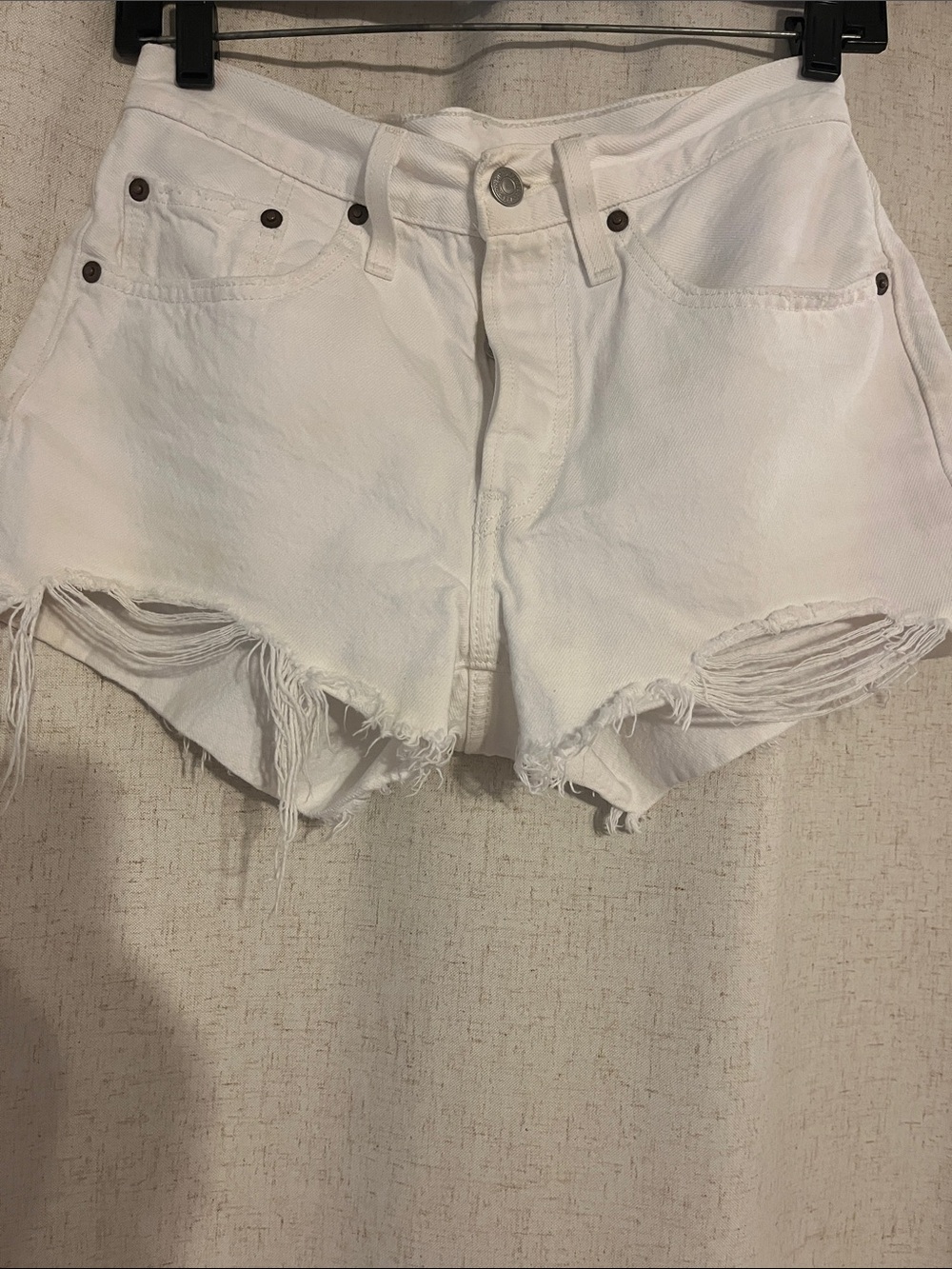 Levi's White Distressed Cutoff Denim Shorts
